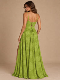 Chocolate Brown Floral Strapless Corset A-Line Evening Gown with Slit