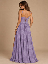 Chocolate Brown Floral Strapless Corset A-Line Evening Gown with Slit