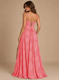Chocolate Brown Floral Strapless Corset A-Line Evening Gown with Slit