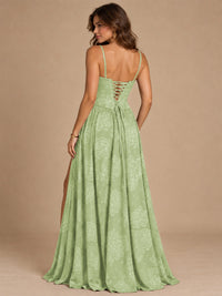 Chocolate Brown Floral Strapless Corset A-Line Evening Gown with Slit
