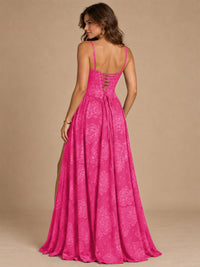 Chocolate Brown Floral Strapless Corset A-Line Evening Gown with Slit