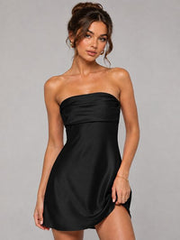 Burnt Orange Strapless Satin Mini Dress