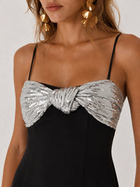 Black Bodycon Homecoming Mini Dress with Silver Sequin Bow