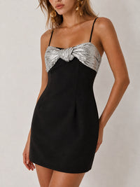 Black Bodycon Homecoming Mini Dress with Silver Sequin Bow