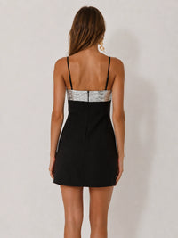 Black Bodycon Homecoming Mini Dress with Silver Sequin Bow
