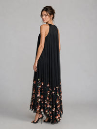 Black Floral Applique Halter Maxi Dress