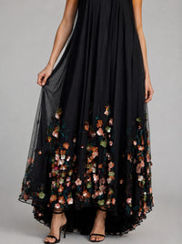 Black Floral Applique Halter Maxi Dress