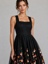 Black Floral Applique Mini Dress
