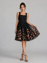 Black Floral Applique Mini Dress