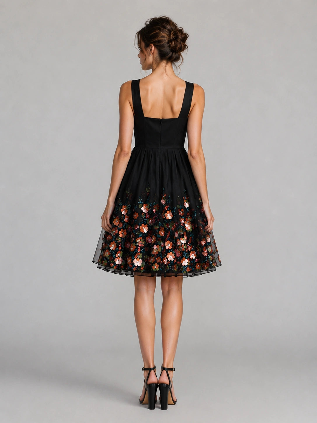 Black Floral Applique Mini Dress