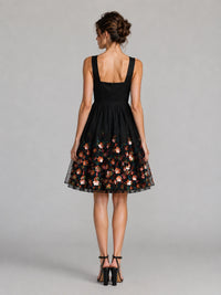 Black Floral Applique Mini Dress