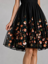 Black Floral Applique Mini Dress