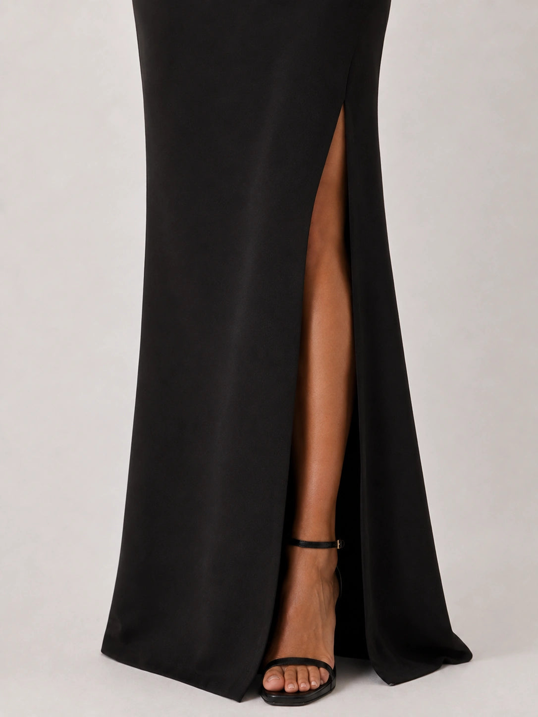 Black Off-the-Shoulder Sequin Bow High-Slit Maxi Dress