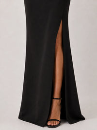 Black Off-the-Shoulder Sequin Bow High-Slit Maxi Dress
