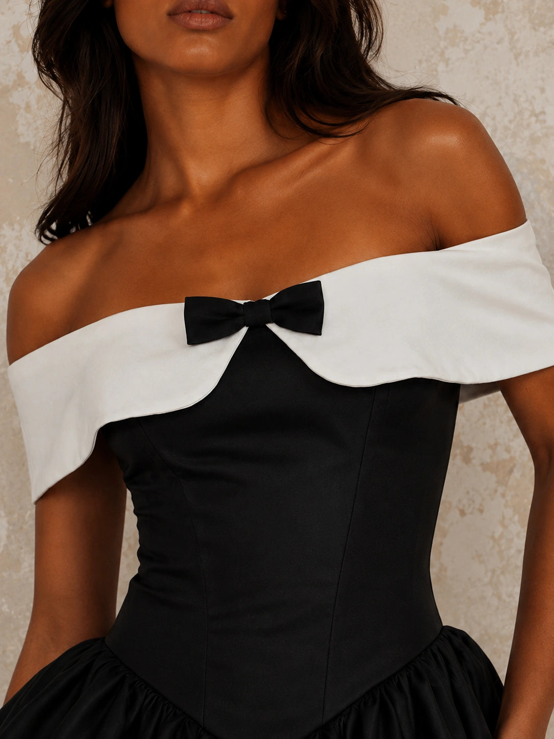Black Off Shoulder Homecoming Mini Dress with Bow
