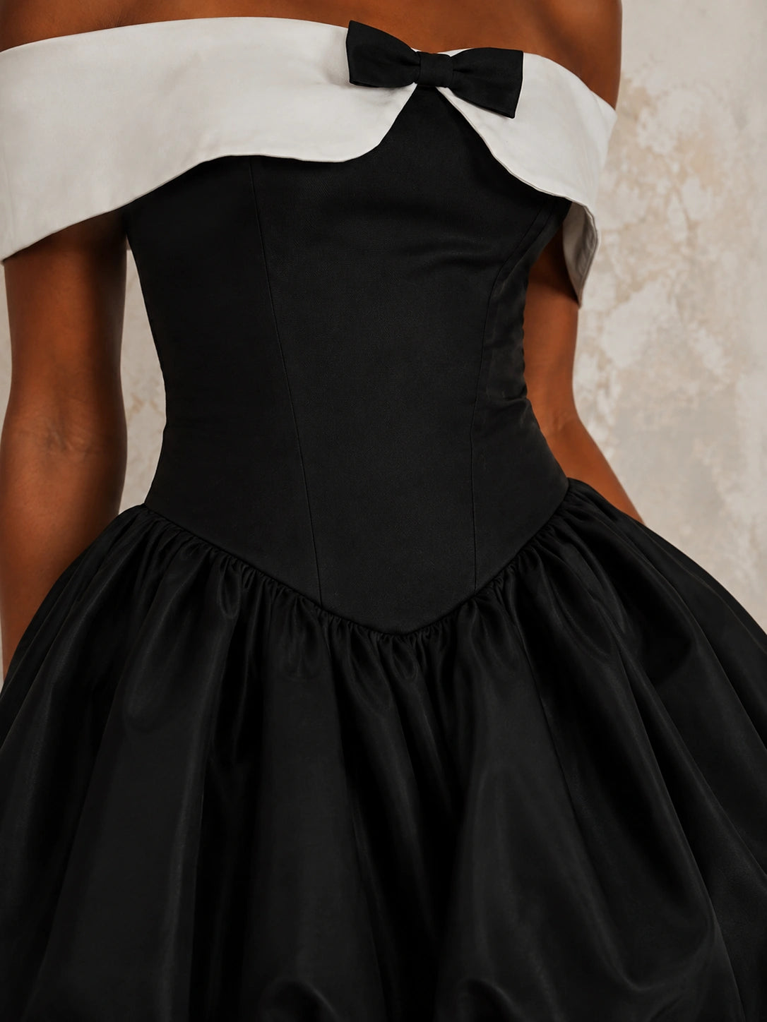 Black Off Shoulder Homecoming Mini Dress with Bow