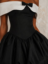 Black Off Shoulder Homecoming Mini Dress with Bow