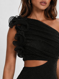 Black Glitter One Shoulder Cutout Homecoming Mini Dress