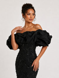 Black sequin mermaid floor-length prom dress