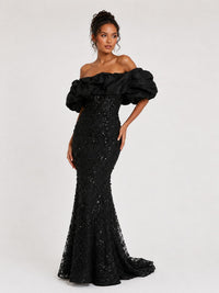 Black sequin embellishment on mermaid prom gown