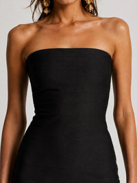 Black Strapless Bodycon Homecoming Mini Dress with 3D Flower Detail