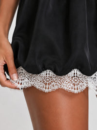 Black Strapless Corset Mini Dress with Lace Trim Bubble Hem