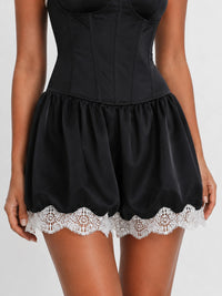Black Strapless Corset Mini Dress with Lace Trim Bubble Hem