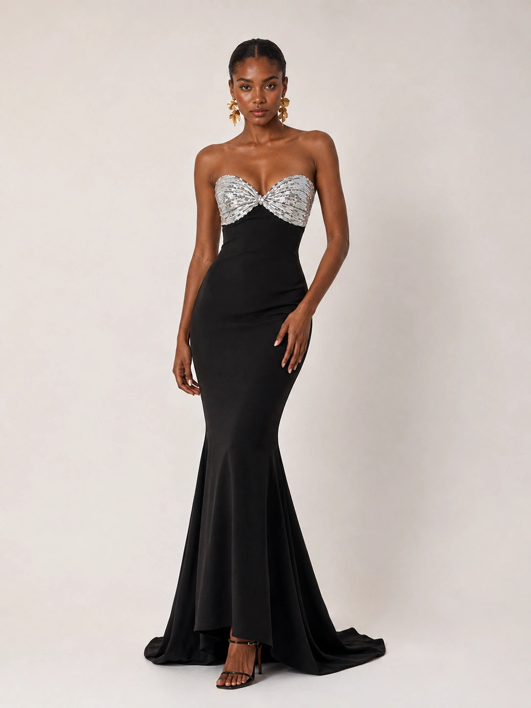 Black Strapless Sequin Bustier Mermaid Prom Dress