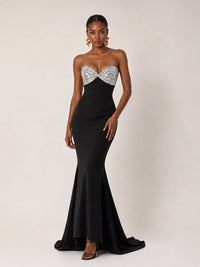 Black Strapless Sequin Bustier Mermaid Prom Dress