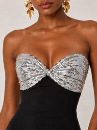 Black Strapless Sequin Bustier Mermaid Prom Dress