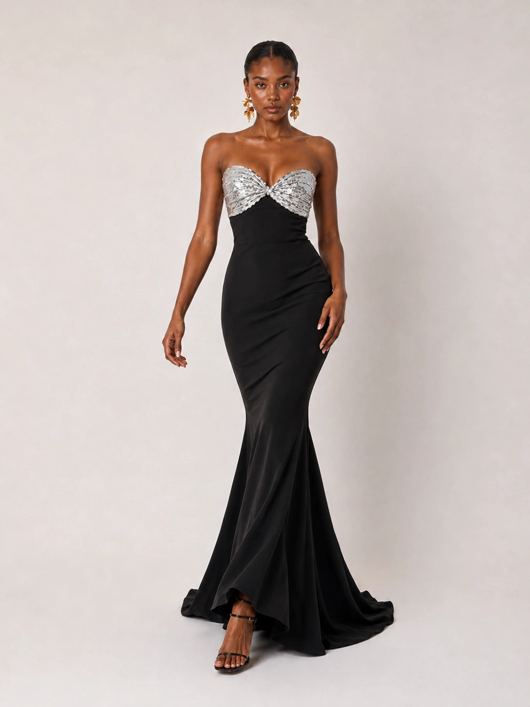 Black Strapless Sequin Bustier Mermaid Prom Dress