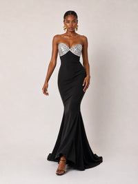 Black Strapless Sequin Bustier Mermaid Prom Dress