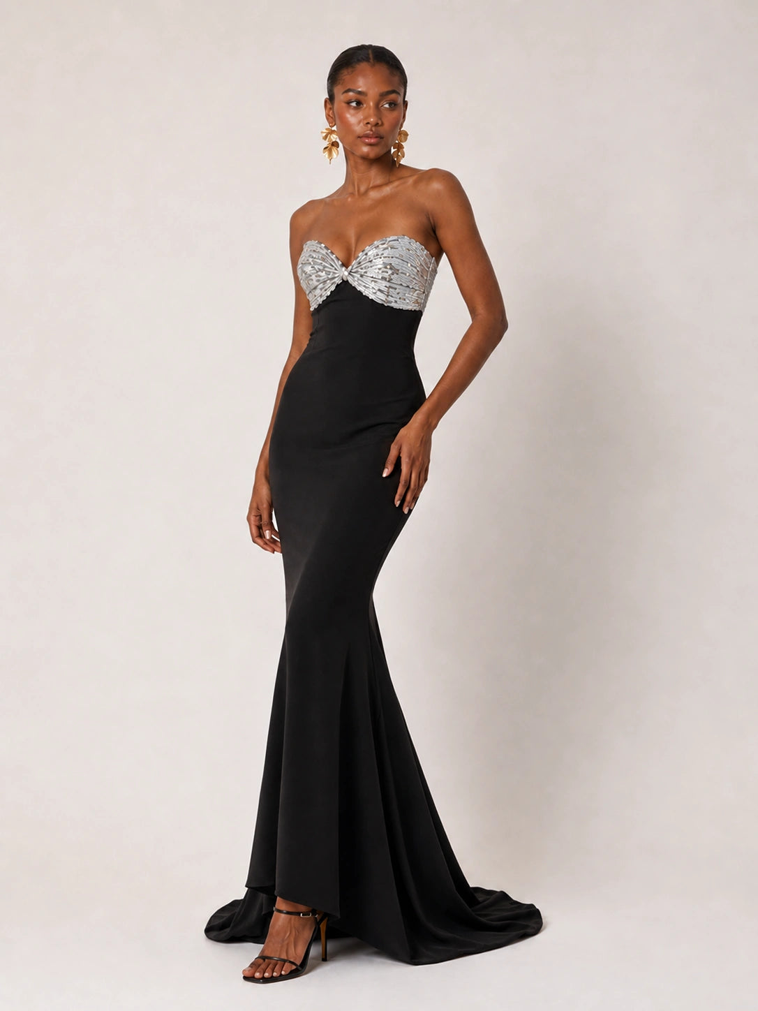 Black Strapless Sequin Bustier Mermaid Prom Dress