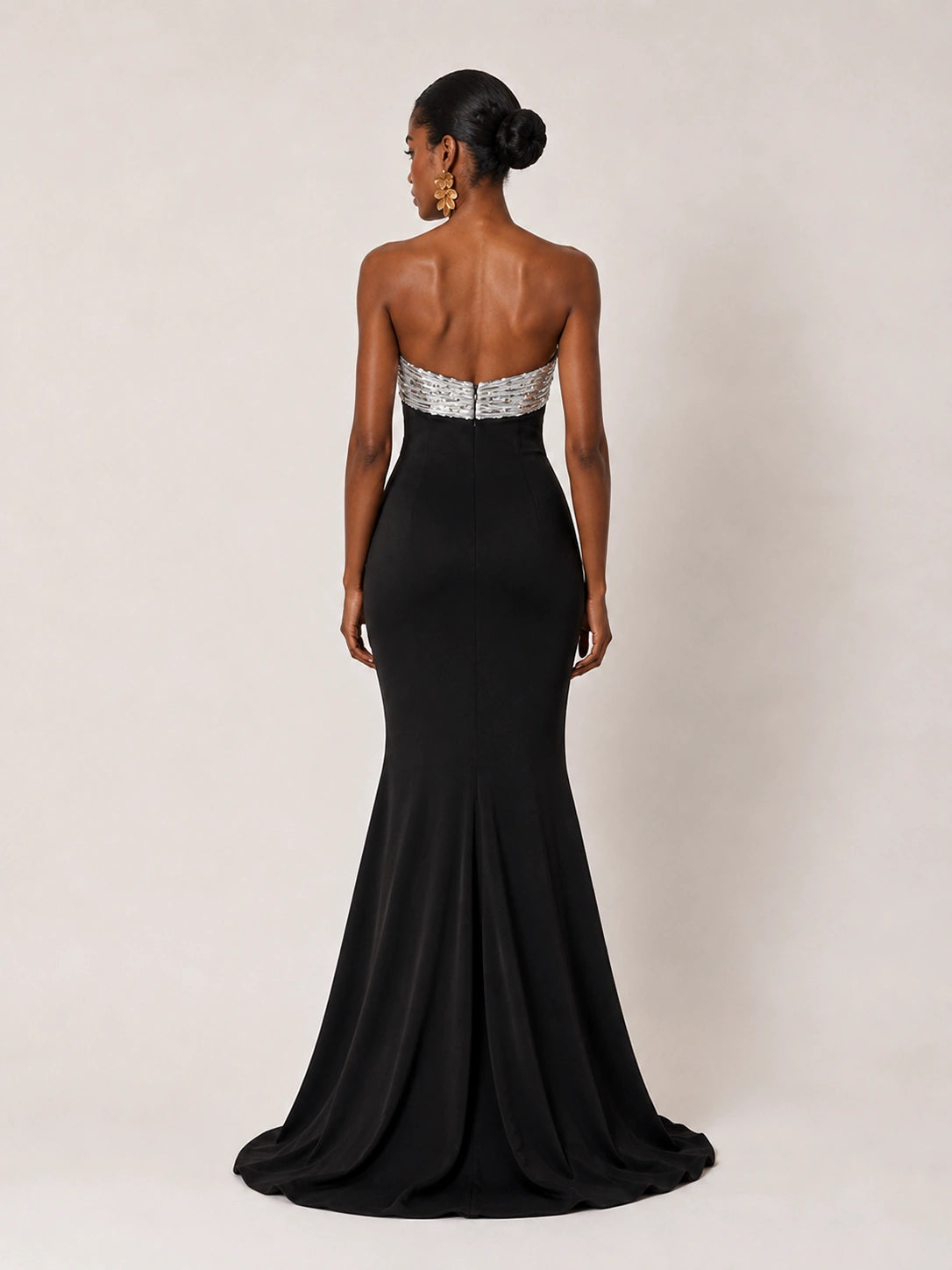 Black Strapless Sequin Bustier Mermaid Prom Dress