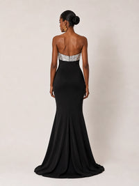 Black Strapless Sequin Bustier Mermaid Prom Dress