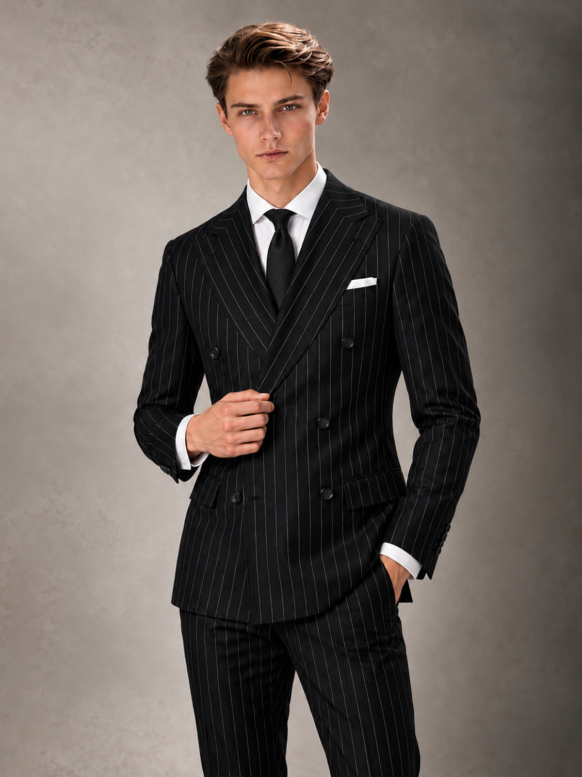 Double Breasted Pinstripe Men's Suit 2 Piece (Jacket & Pants) for Wedding & Formal Prom