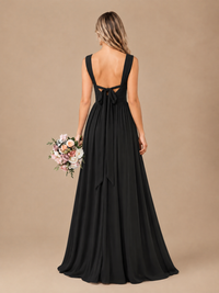 Pleated Chiffon V Neck Wedding Bridesmaid Dresses Floor Length with Slit