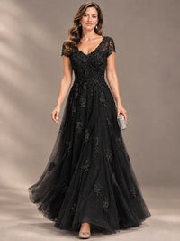 Lace Appliques A-line Mother of The Bride Dresses with Short Sleeves