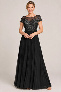Embroidered Lace Pleated Mother of the Bride Dress