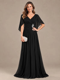 Ruched V Neck Mother of The Bride Dresses with Shawls Appliques and Cap Sleeves