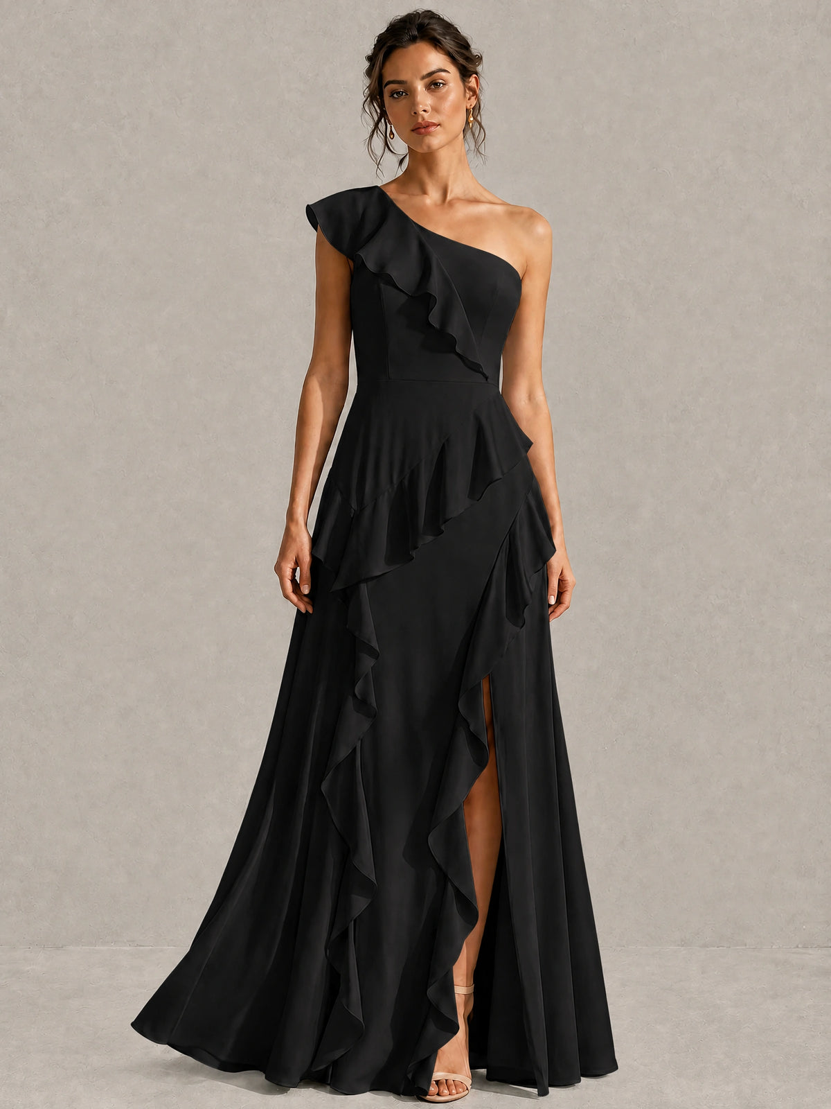 Sage Green One Shoulder Ruffle Bridesmaid Dress