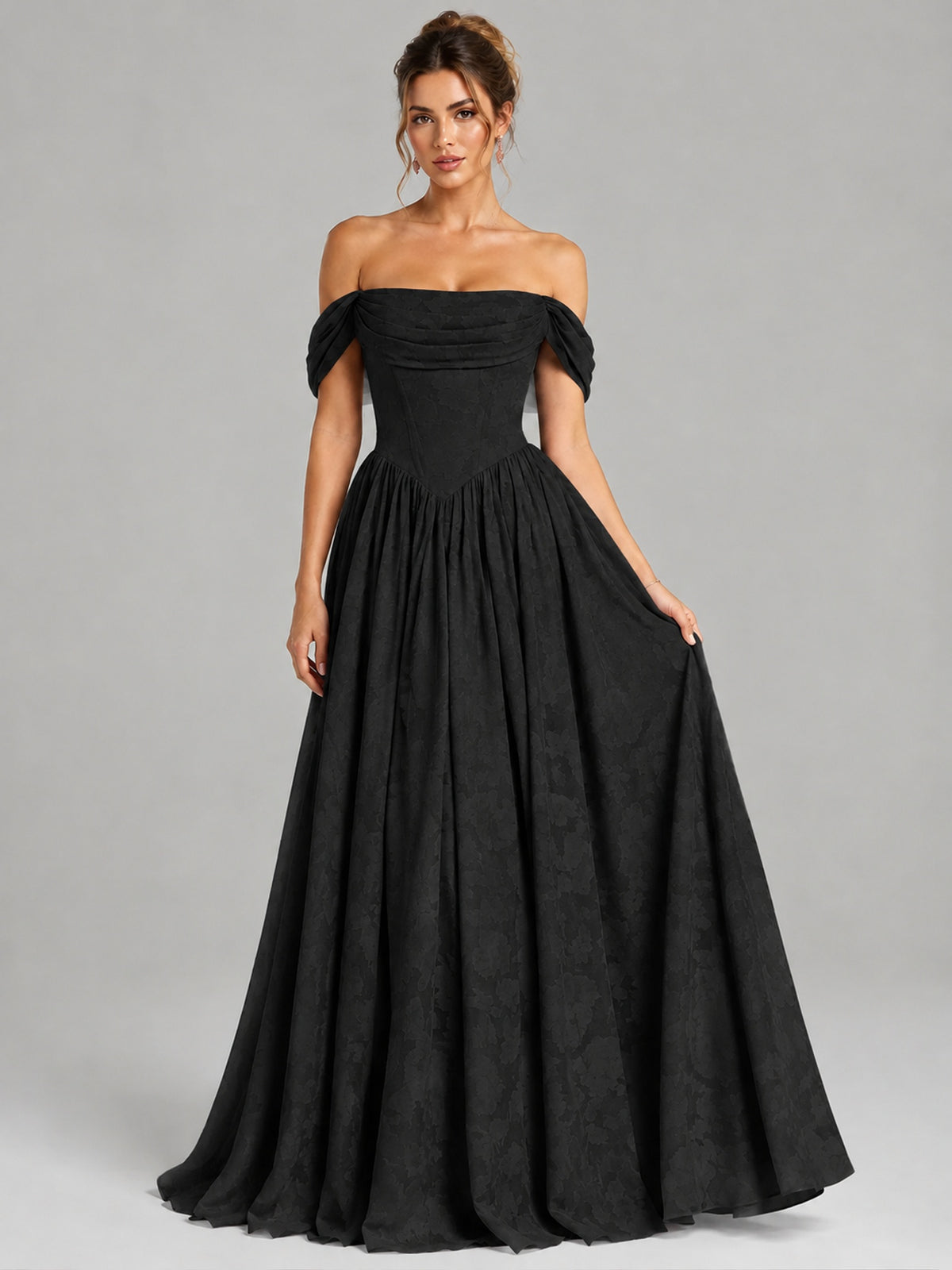 Off Shoulder Jacquard A-Line Maxi Dress
