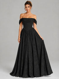 Off Shoulder Jacquard A-Line Maxi Dress