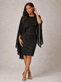 Floral Sheath Mother of the Bride Dress with Cape Overlay