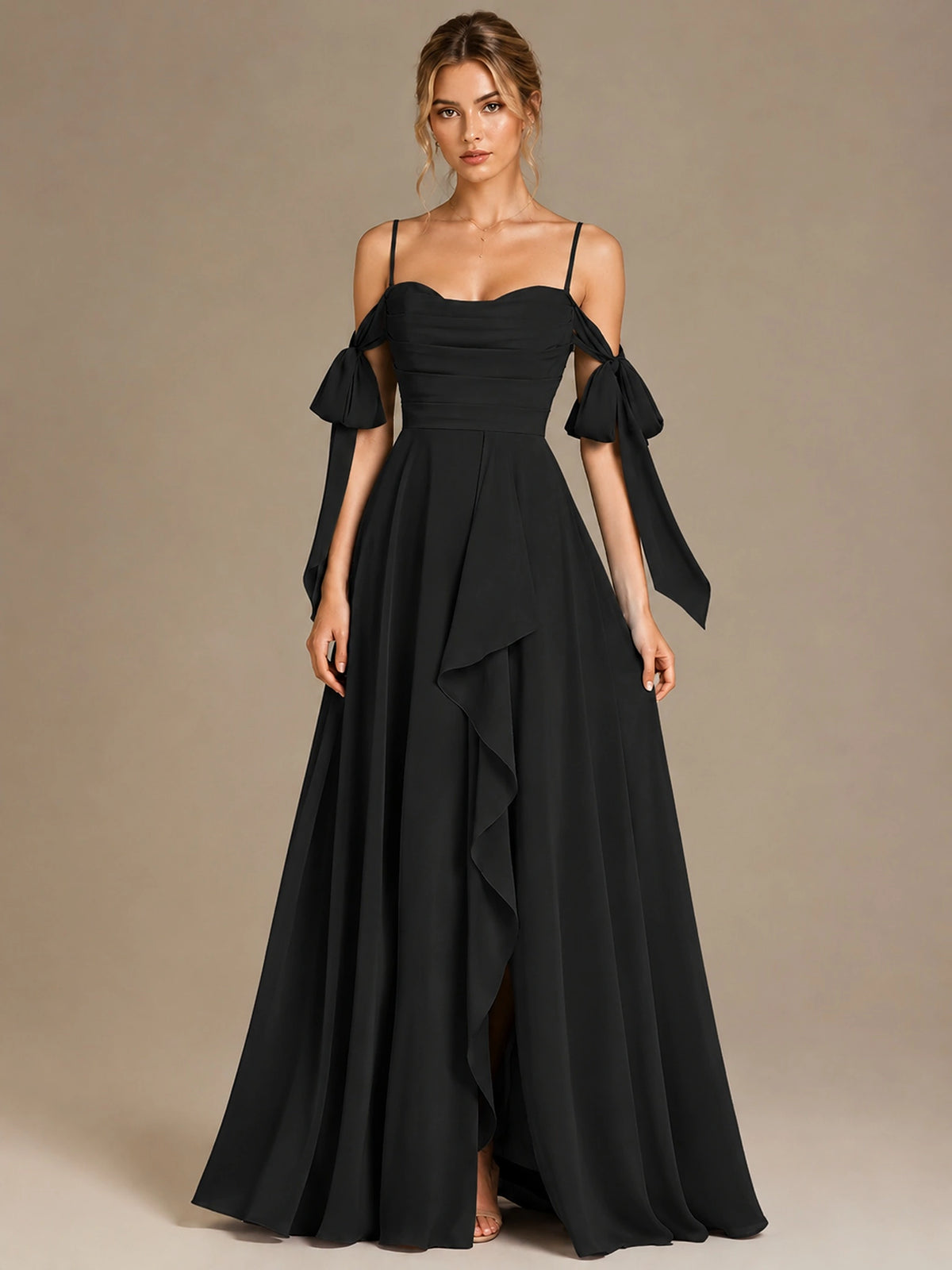 A-Line Ruffles Chiffon Bridesmaid Dress with Slit