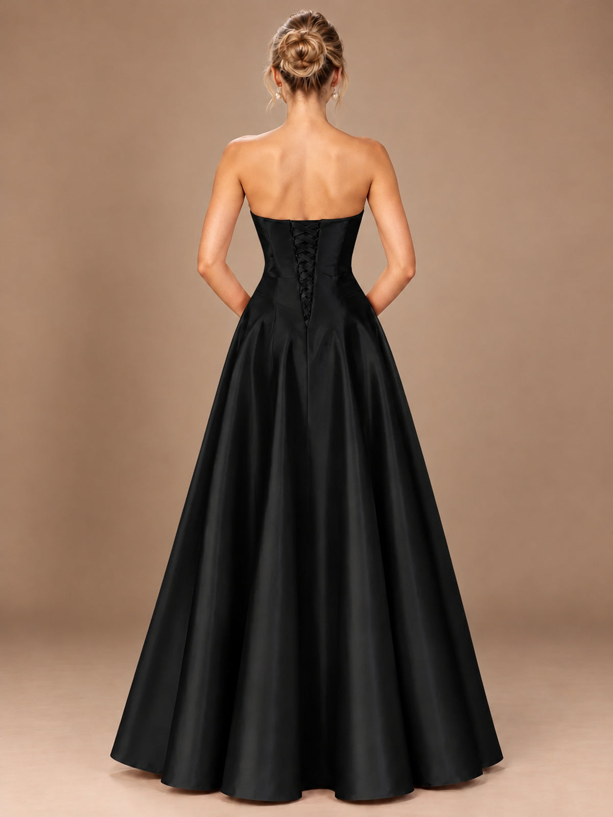 Blush Pink Strapless Satin A-Line Prom Dress with Ruched Bodice