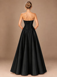 Blush Pink Strapless Satin A-Line Prom Dress with Ruched Bodice