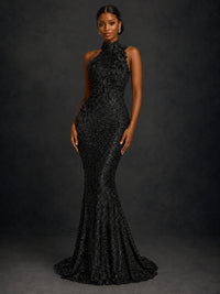 Sparkly Sequin High Neck Mermaid Prom Dress