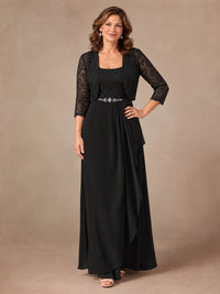 Blush Pink A-Line Mother of the Bride Dress with Lace Jacket and Ruffles