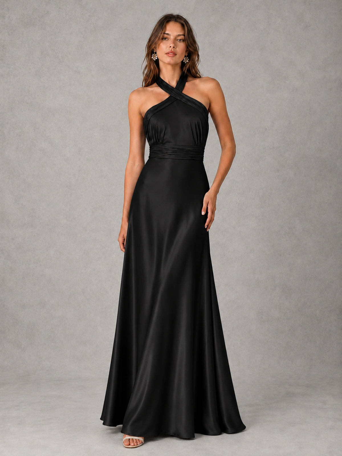 Sage Green Satin A-Line Bridesmaid Dress with Halter Neck